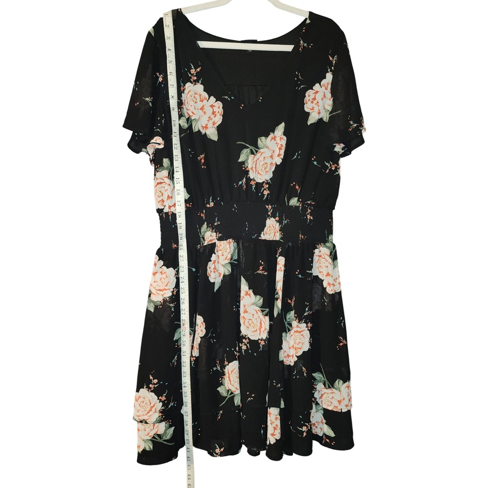 Torrid Womens Plus Size 2 Black Floral Rose Smocked Waist Tiered Chiffon Dress - Picture 6 of 7
